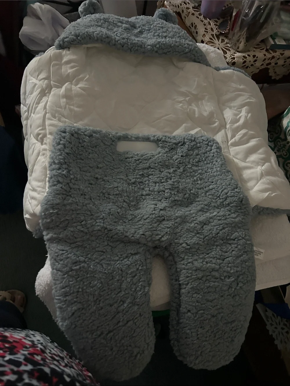 Plush Light Blue Sherpa Baby Sleep Sack with Hood